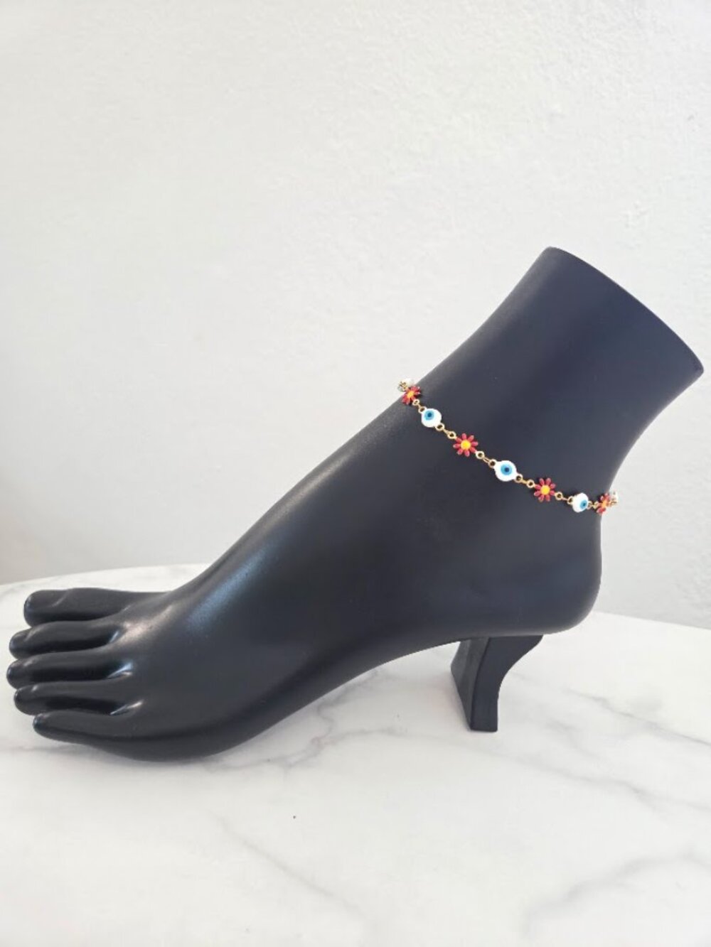 Evil Eye Daisy Flower Anklet Gold Plated Chain Anklet Bracelet - Picture 4 of 13